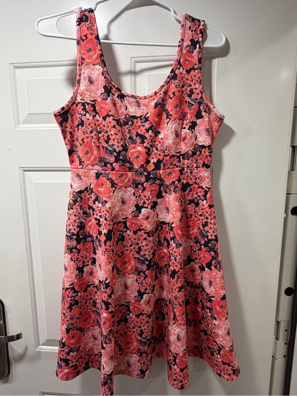 Womenβs Coral Floral Fit-and-Flare Dress